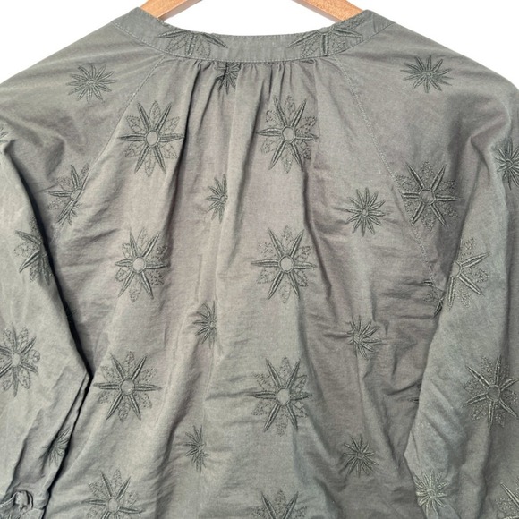 Madewell Embroidered Bubble Sleeve Ruffle Sleeve Button Top Olive Green Size M - Picture 5 of 8